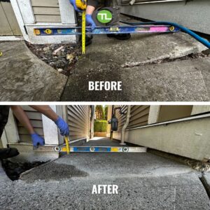 before and after sunken concrete walkway repair