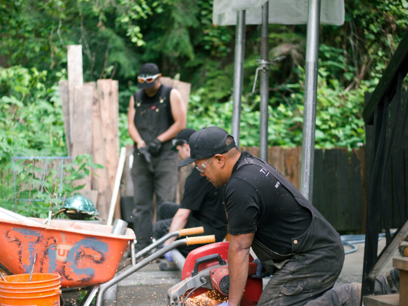 cutting piers with metal cutter