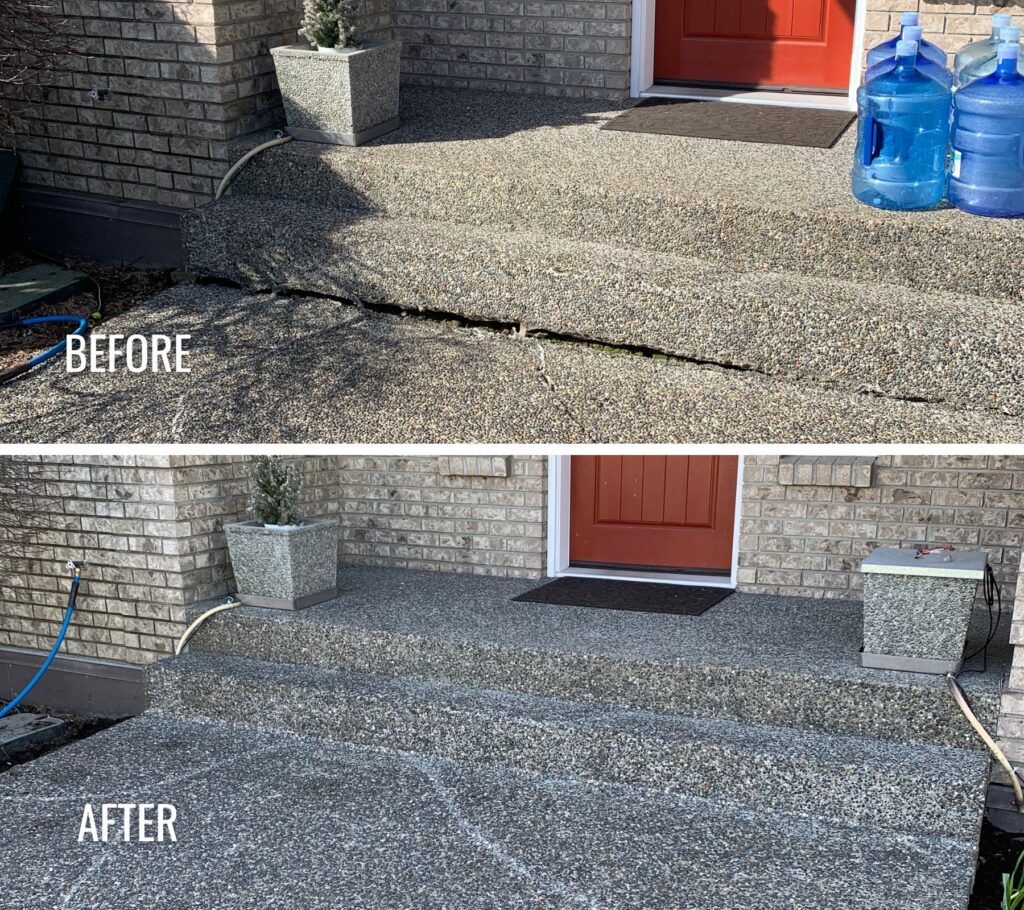 New concrete before and after concrete repair